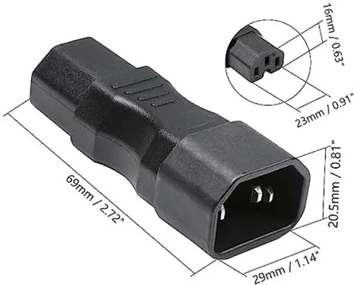 Vista 3 de IEC 320 C14 macho a C15 adaptador de corriente hembra 10A 125/250V