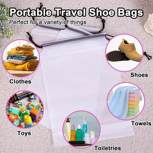 Vista 7 de xlehoely Paquete de 50 bolsas de zapatos para viajes, grandes bolsas transparentes de almacenamiento de zapatos con cuerda para hombres y mujeres