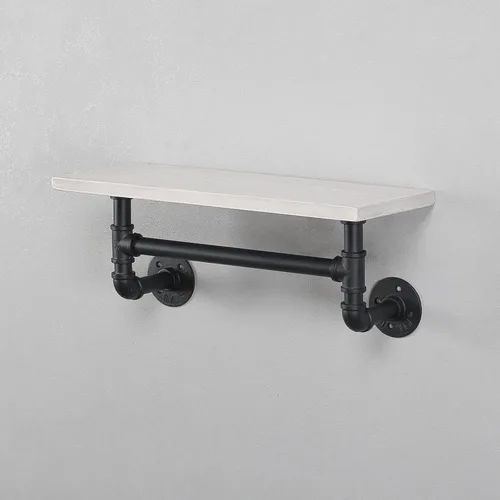 Vista 8 de MBQQ Estante de tubería industrial para baño, estantes montados en la pared, estante de madera rústica de 19.6 pulgadas con toallero, toallero