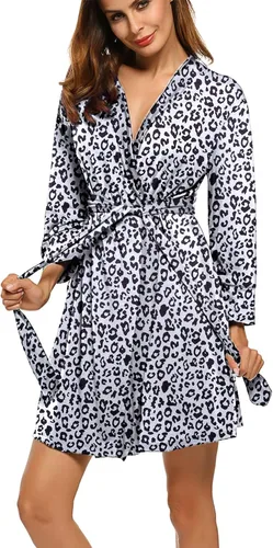 Vista 17 de HOTOUCH - Bata ligera de punto corta para mujer, bata de baño suave con bolsillos, ropa de dormir para damas