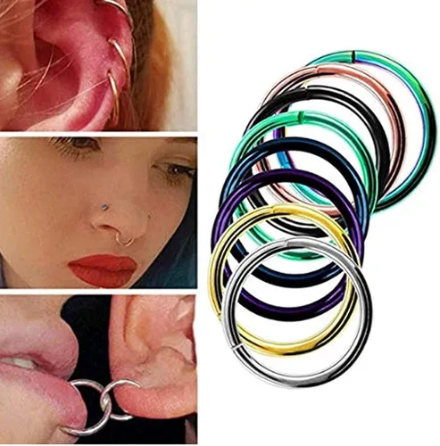 Vista 6 de TOPBRIGHT 6 unids un conjunto de anillos de septum sin costuras Clicker 16G acero inoxidable con bisagras segmento anillos para Daith y labio