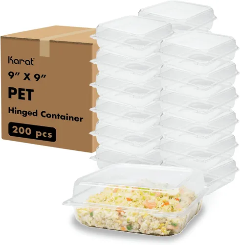 Vista 4 de Karat 14.7cm Contenedores de alimentos con tapa y bisagras de plástico transparente - Cajas duraderas, apilables, resistentes a las grietas