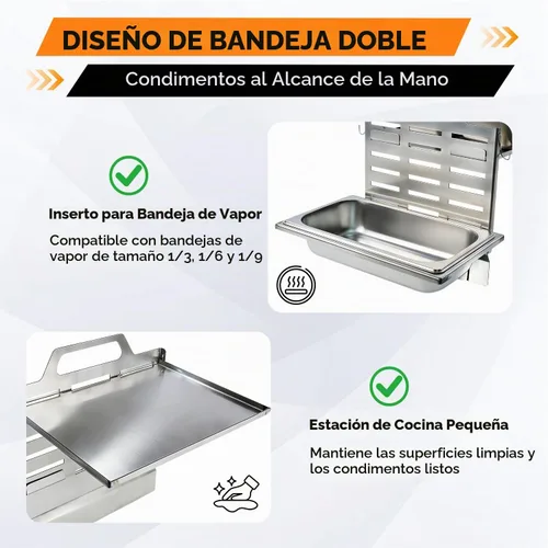 Vista 2 de Adjustable Griddle Shelf with Steam Pan Insert, Premium Stainless Steel