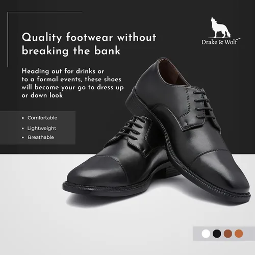 Vista 2 de Drake & Wolf Zapatos Oxford hechos a mano para hombre Zapatos de vestir para hombre Clásicos Oxford de cuero de microfibra hechos a mano