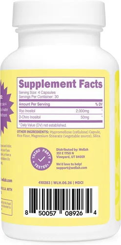 Vista 4 de Wellah Myo & D-Chiro Inositol para mujer 120 cápsulas, 30 porciones