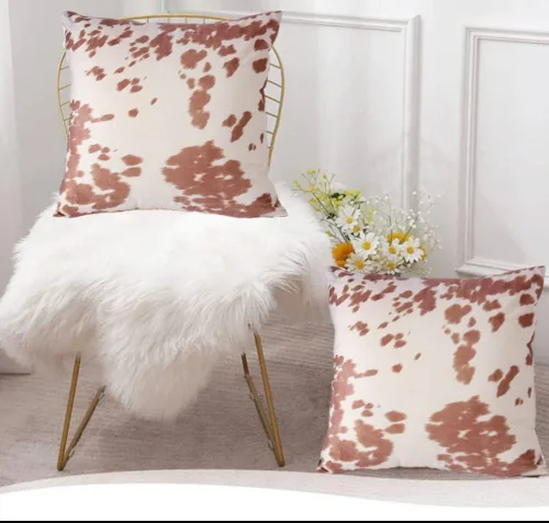 Vista 9 de Fundas de Almohada Decorativas de Terciopelo, Funda de Cojín Cuadrada Decorativa en Blanco y Negro, Estampado de Piel de Vaca, Funda de Almohada