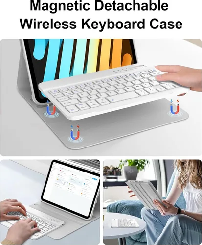 Vista 2 de Funda de teclado para iPad mini 5/4/3/2/1 de 7.9 pulgadas, teclado inalámbrico magnéticamente desmontable, funda protectora delgada con cubierta Gris