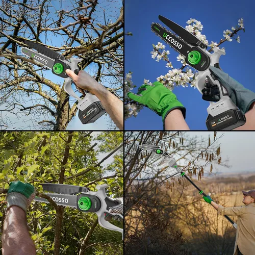 Vista 7 de Sierras de poste eléctricas 3 en 1 para poda de árboles, mini motosierra inalámbrica de 6 y 8 pulgadas con poste de extensión, motor sin escobillas