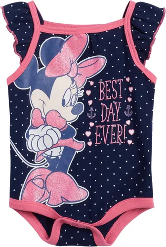 Vista 6 de Disney Body de Minnie Mouse para bebés y niñas Paquete de 3 mamelucos de pelo fácil cambio de pañales Multi