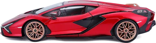 Vista 12 de Lamborghini Sian FKP 37 Rojo con ruedas de cobre 118 Modelo de automóvil fundido a presión por Bburago 11046 TY-18-11046R