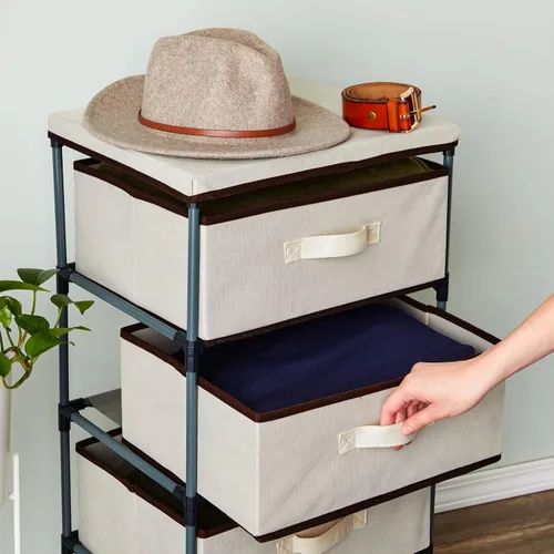Vista 6 de Cajón clóset de almacenamiento de 4 niveles para ropa, ropa interior, documentos, objetos de la Casa, color café – (16.5 x 12.9 x 33 pulgadas)