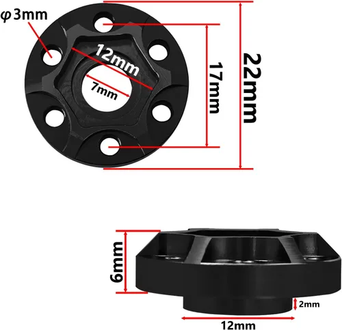 Vista 2 de 4 piezas de accesorios RC de aluminio de 0.472 in, adaptador de cubo hexagonal para 1/10 RC Crawler 1.9 pulgadas o 2.2 pulgadas, RimAxial Scx10 Trx4