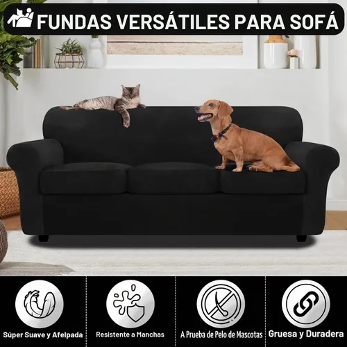Vista 4 de FestiCorp Fundas de sofá de terciopelo para sofá de 3 cojines, funda elástica de 4 piezas, fundas gruesas para muebles para perros y mascotas, sofá