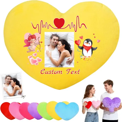 Vista 7 de Almohada de corazón personalizada con relleno, almohadas personalizadas en forma de corazón con nombre de foto como almohadas de San Valentín