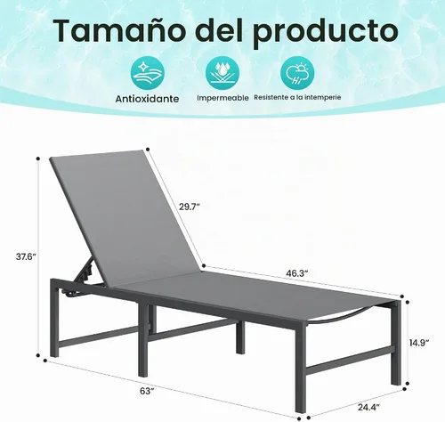 Vista 2 de Amopatio Juego de 2 sillas de patio para exteriores Gris