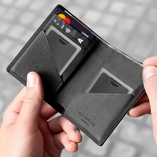 Vista 5 de Juego de 2 carteras de plástico para tarjetas de crédito, carteras triples de vinilo para tarjetas de crédito, Acordeón 7 Página