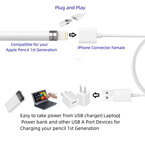 Vista 2 de ForApple - Cargador de bolígrafo (1 unidad, 1 pie) para Apple Pencil de 1ª generación Cargador iPencil de 20 minutos de carga completa para Apple