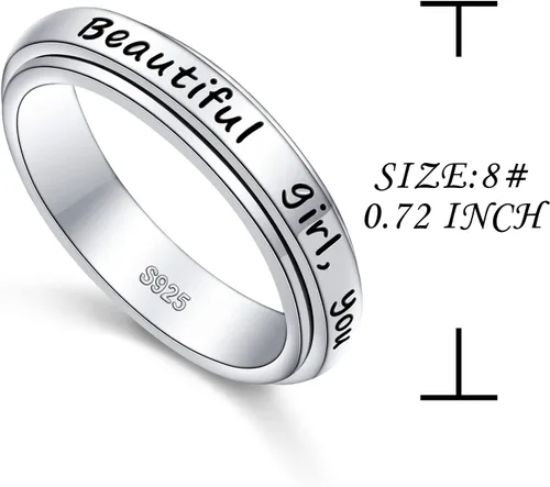 Vista 6 de Anillos giratorios de plata de ley S925 para ansiedad, preocupación, aliviar el aburrimiento, TDAH, autismo, banda para mujeres y adolescentes