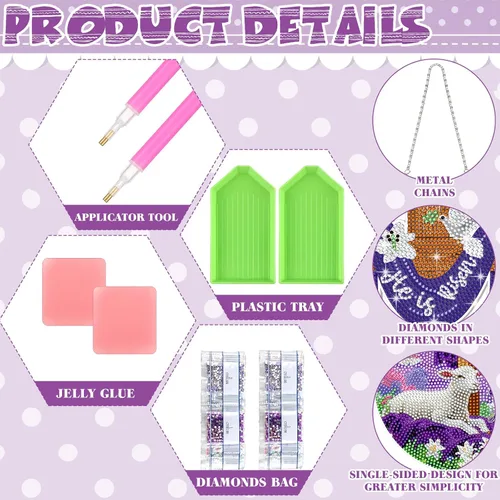 Vista 5 de Menkxi 3 piezas de arte de diamantes de Pascua para adultos, kit de pintura de diamante con cruz de He is resucitado, 5D, bricolaje, religioso