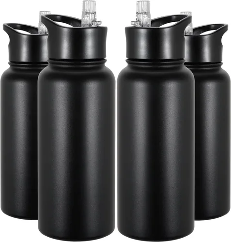 Vista 27 de Botella de agua aislada de 64 onzas con tapas de pajita y boquilla, jarra de agua de acero inoxidable de medio galón con mango de paracord, vacío