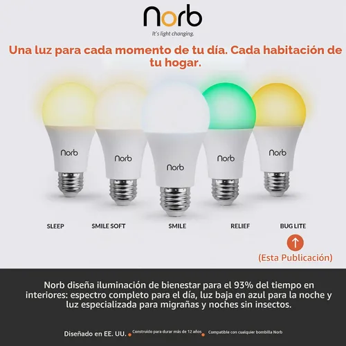 Vista 7 de Norb BUG LITE Bombillas para insectos Bombilla LED ámbar A19 E26 9 W 960 lúmenes 2000 K y eficiencia energética Espectro libre de azul