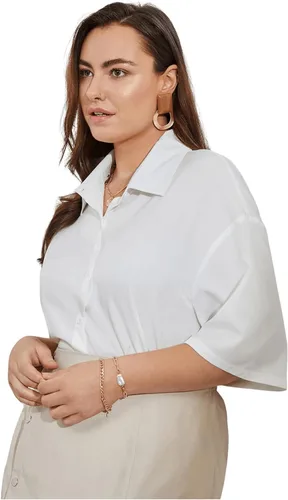 Vista 3 de Floerns Blusa de cuello de media manga con botones para mujer, talla grande