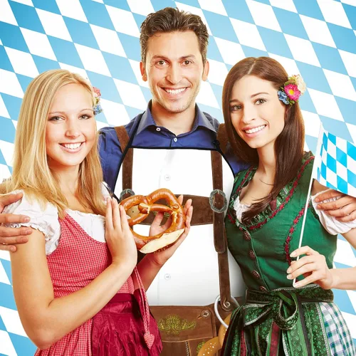 Vista 5 de Sintege Paquete de 2 delantales de Oktoberfest alemán Lederhosen y Dirndl para Oktoberfest Baviera Festival de Cerveza Decoración de Fiesta