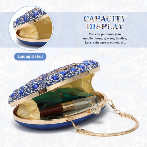 Vista 4 de Bolso de mano de noche con diamantes de imitación para mujer, bolsa de mano con diamantes brillantes y brillantes, bolsa de fiesta de boda de cristal