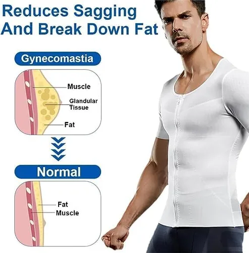 Vista 3 de Camiseta de compresión infrarroja de ginecomastia,Cremallera para hombre que forma la parte superior del entrenamiento deportivo,Top de compresión