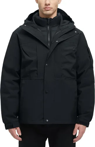Vista 8 de Abrigos de invierno 3 en 1 para hombre, chaqueta de esquí resistente al agua, acolchada, con bolsillos múltiples, chaqueta cortavientos de algodón