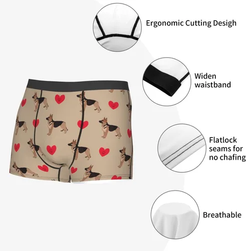 Vista 4 de Men's Underwear German Shepherd Dog with Hearts Soft breathable Boxer Briefs Stretch Trunks