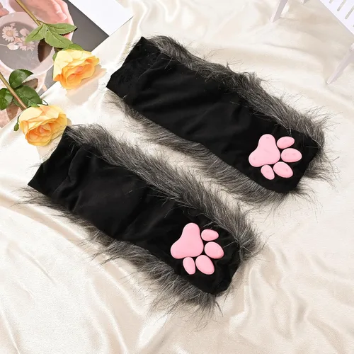 Vista 6 de Lindos guantes de pata de gato, Kawaii Cat Cosplay Kawaii Soft 3D Toes Frijoles sin dedos de gato garra pata pata Pad Sleeve