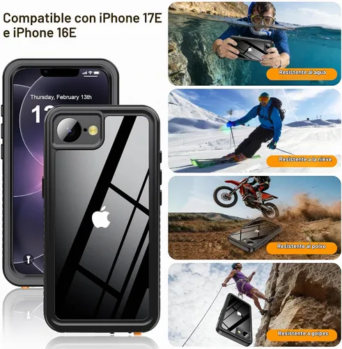 Vista 6 de ANTSHARE Funda impermeable IP68 para iPhone 17E/16E, negro/transparente Negro-impermeable
