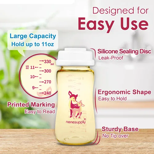 Vista 6 de Nenesupply 3 botellas de almacenamiento de leche materna PPSU de boca ancha de 11 oz / 11.2 fl oz, botellas de bombeo con extractores de leche Marfil