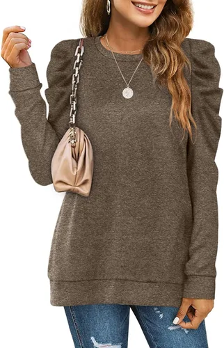 Vista 2 de AGFIUYTNL Sudadera de manga larga con cuello redondo para mujer, cómoda, talla grande