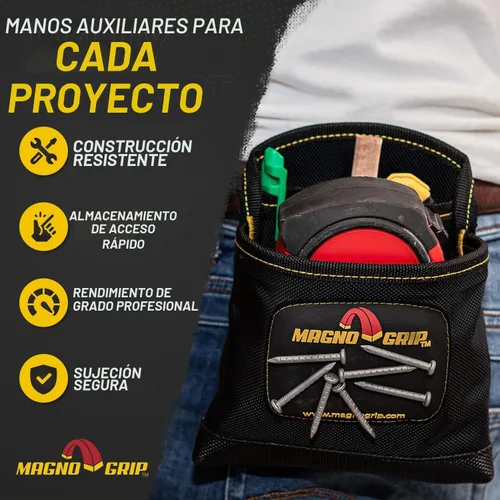 Vista 7 de MagnoGrip Bolsa para clavos de 3 bolsillos con almacenamiento magnético integrado - Poliéster balístico 1680D duradero, interior y exterior
