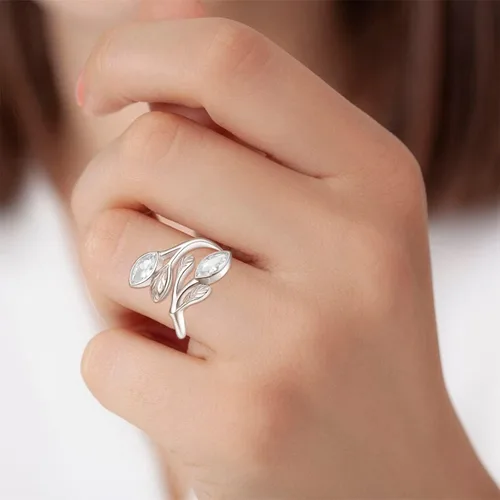 Vista 5 de PRAYMOS Anillos de hoja para mujer, plata de ley 925, con piedra natal, abierto, ajustable, anillos de compromiso y boda