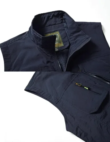 Vista 3 de Gnveub Chaleco de pesca para hombre, para trabajo al aire libre, secado rápido, con cremallera, reversible, con múltiples bolsillos