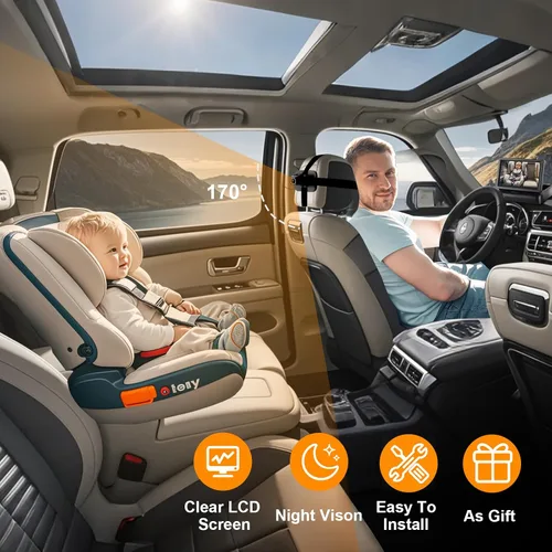Vista 12 de Cámara de Monitoreo para Coche de Bebé AllRuby, Espejo de Coche para Bebé, para Puertos USB/USBC/Encendedor de Cigarrillos, Vista Amplia y Clara