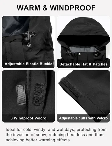 Vista 4 de Little Donkey Andy Chaqueta impermeable de esquí y snowboard para hombre, abrigo cálido resistente al viento con capucha desmontable