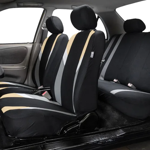 Vista 3 de Fundas para asientos en 3 filas modernas de alta calidad FH GROUP FH-FB033217 color beige y negro, para la mayoría de los autos, camionetas, SUV