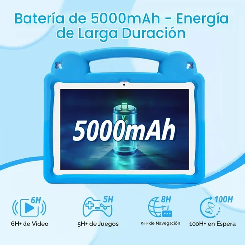 Vista 8 de Tableta para niños, tableta Android 15 de 10 pulgadas, 8 GB de RAM y 64 GB de ROM, CPU Octa-Core, Wi-Fi 6 de doble banda, batería de 5000 mAh Azul