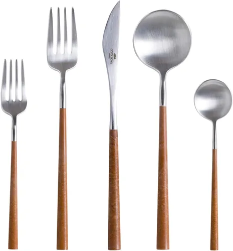 Vista 4 de Costa Nova Cubiertos de 5 piezas para 1 – Colección Mito, acabado cepillado con mango de resina negra Cubiertos de acero inoxidable Cubiertos