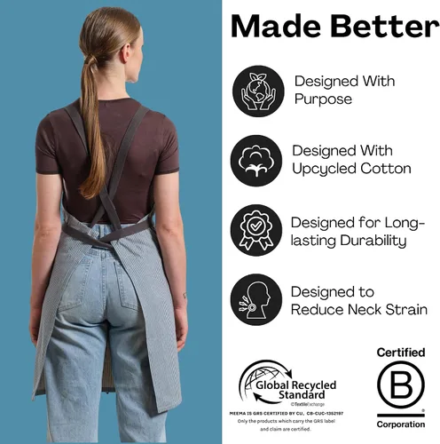 Vista 6 de MEEMA Cooking Aprons for Women with Pockets Comfortable One Size Fits All Upcycled Adjustable Cross Back Aprons for Men