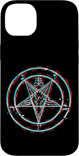 Vista 15 de Funda estética de terror para iPhone 14 Pro Max con pentagrama satánico Baphomet Vaporwave