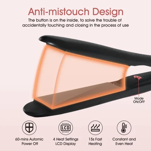Vista 3 de Plancha plana de 1 pulgada, alisadora profesional de cerámica para cabello rizado, calentamiento rápido, doble voltaje, color negro