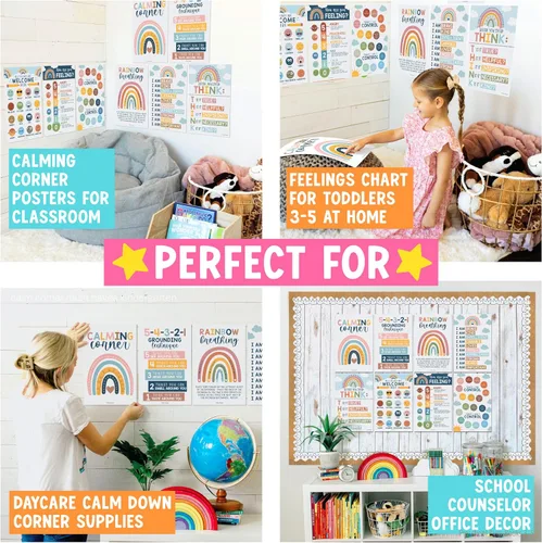 Vista 4 de Hadley Designs 8 Pósters de Rincón Calmante para Aula Imprescindibles para Maestros - Suministros para Rincón de Calma de 11x17, Tabla