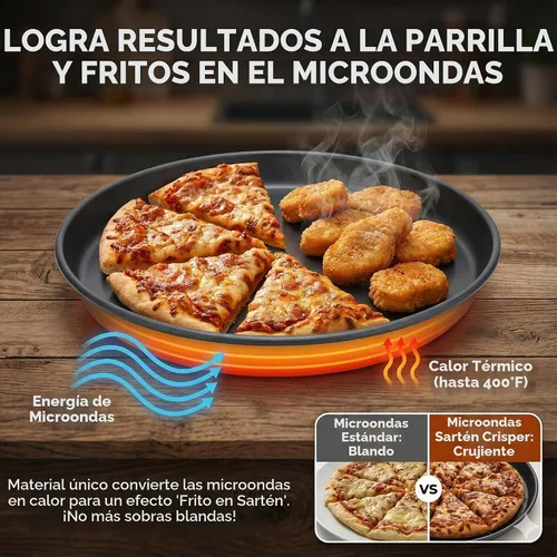 Vista 2 de MACONEE Sartén Crisper Universal para Microondas de 12 pulgadas/Utensilios de Cocina para Microondas Plato Crujiente Sartén, Cocina para Microondas