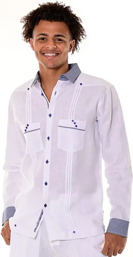 Vista 3 de bohio MLG1416 - Camisa de guayabera elegante con dos bolsillos, 100% lino, en (2)