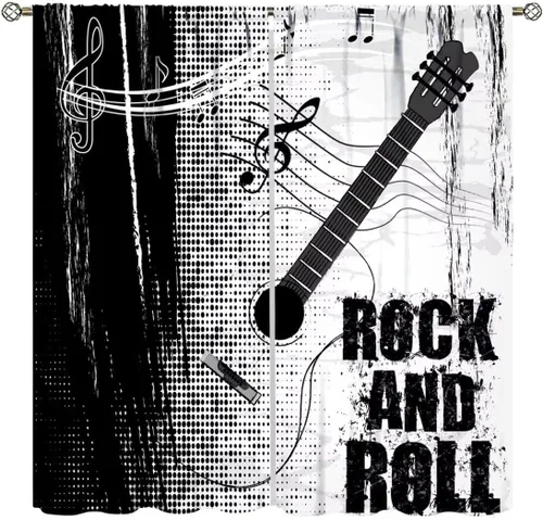 Vista 36 de Cortinas de música rock para adolescentes, tratamiento de ventana de guitarra electrónica para dormitorio, sala de estar, cortinas de ventana